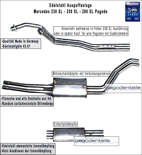 Edelstahl Auspuffanlage Mercedes Pagode